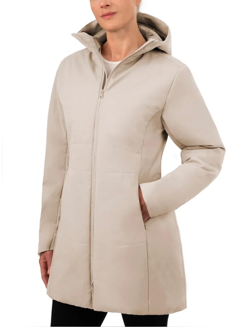 Karbon Women's Hooded Lightweight PrimaLoft® Parka Coat in Cream